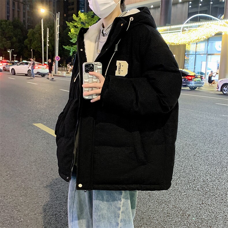 WASSUPHAPPY羊羔绒秋冬季男士加绒加厚棉衣潮流连帽棉服保暖外套,男装棉衣,电商B306