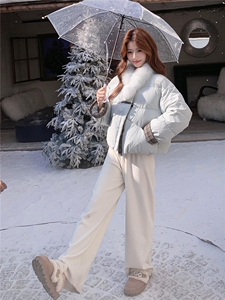 现货冬季真狐狸毛围脖可脱卸复古盘扣短款羽绒服8877-P265-K365图片