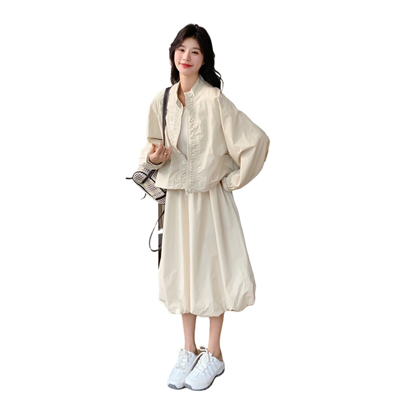 松弛感杏色工装套装裙女春秋2025年新款又a又飒穿搭背心裙两件套,女装套装/套裙,2C115