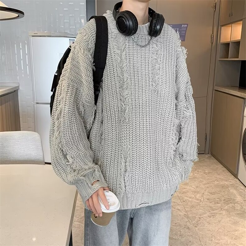 秋冬季新款破洞设计感毛衣男潮牌小众复古流苏宽松慵懒风针织衫,男装针织衫/毛衣,星座410-7