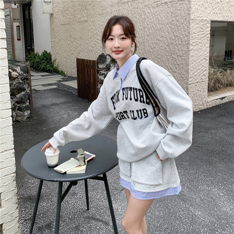 【新品】套装~假两件字母卫衣短裙两件套28613-P169-K278,女装套装/套裙,2B076
