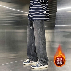 牛仔裤男款秋冬季美式复古休闲裤子加绒加厚直筒裤XK66239J特批40，男装牛仔裤，电商A042