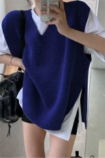 2025秋冬百搭时尚简约v领无袖马甲针织衫，女装针织衫/毛衣，米咔羊绒