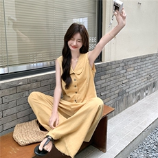 2025夏季新款韩版时尚减龄气质百搭无袖马甲高腰阔腿裤两件套女，女装套装/套裙，2C210