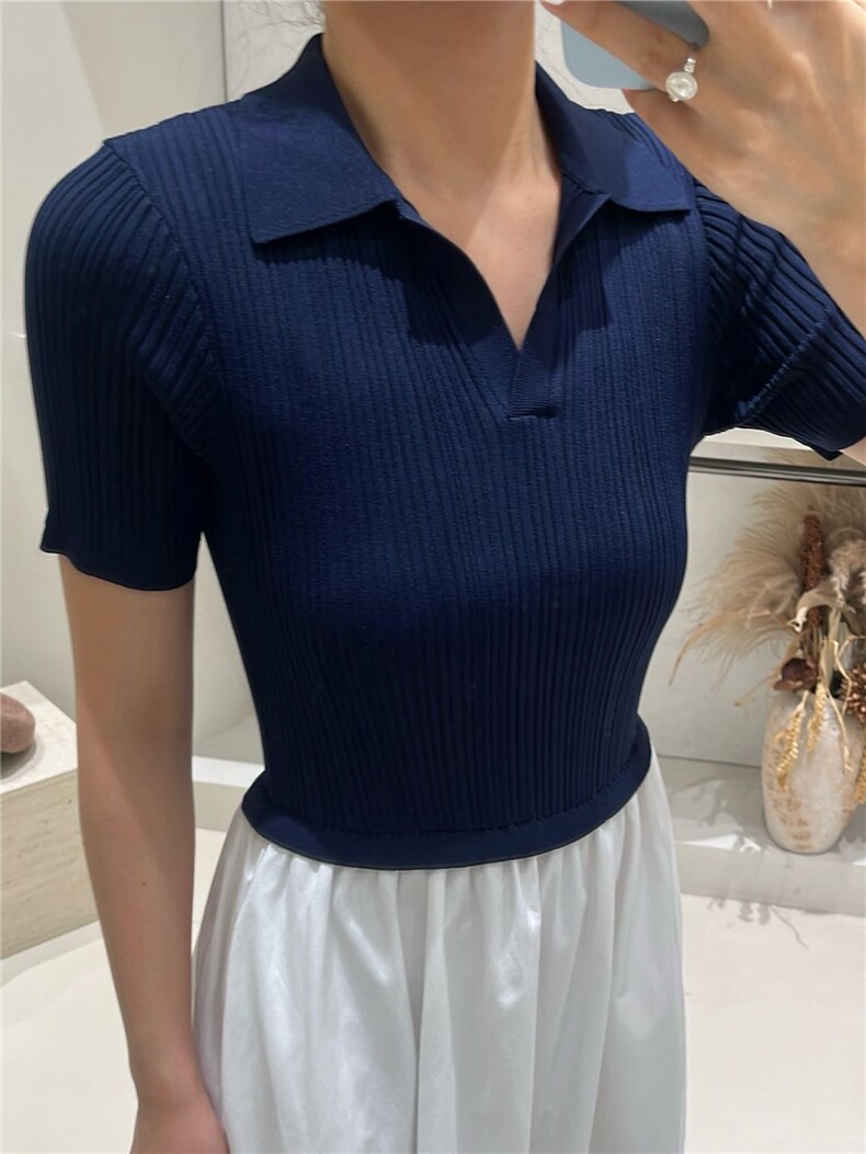 坑天POLO领拼接纯棉半身裙,女装连衣裙,优麦羊绒（原洪叶羊绒）