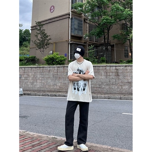 美式 牛仔裤大码宽松直筒裤老爹裤长裤A014-K8133-P45控58图片