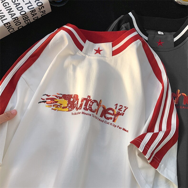 中性平铺五角星刺绣拼接立体印花T恤短袖五分半袖打底衫XT04-P50,男装T恤,星座216(原A116)