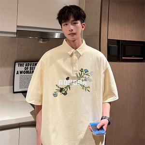 可设48小时支持抖音得物来样二开 网眼透气翻领t恤美式短袖POLO衫图片