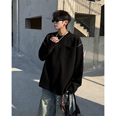 春夏新款韩版休闲简约打底长袖T恤打底卫衣肩部拉链装饰卫衣P49，男装T恤，电商B319