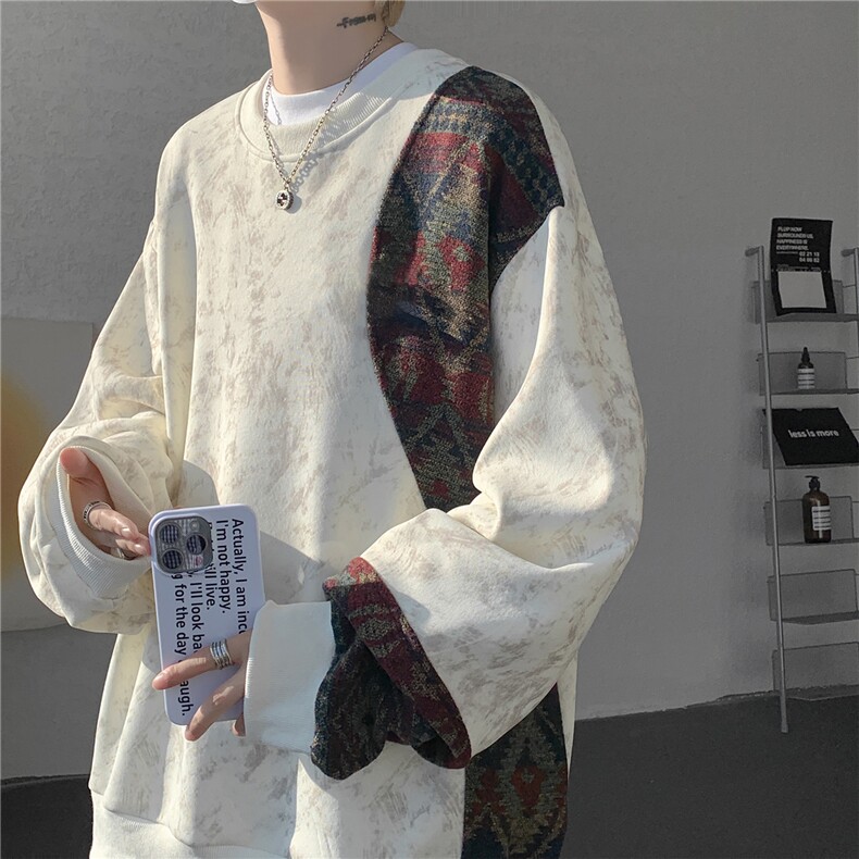 现货WY10169-特P50新中式重磅圆领拼接长袖套头上衣大码卫衣外套，女装短外套，电商A059