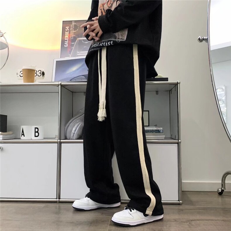 欧美hiphop裤子高街ins潮坠感黑白拼接阔腿裤K1944P28,男装休闲裤,星座1116-2