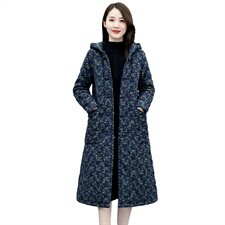 2023冬季新款时尚简约印花时尚中长款棉衣保暖舒适棉衣，女装棉衣/棉服，倪叶myz