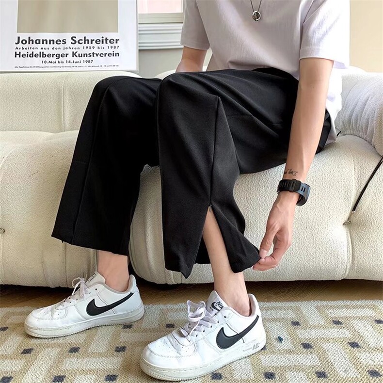 夏款男冰丝西裤裤脚开叉拉链直筒宽松长裤H190P35，男装西裤，星座1013-1