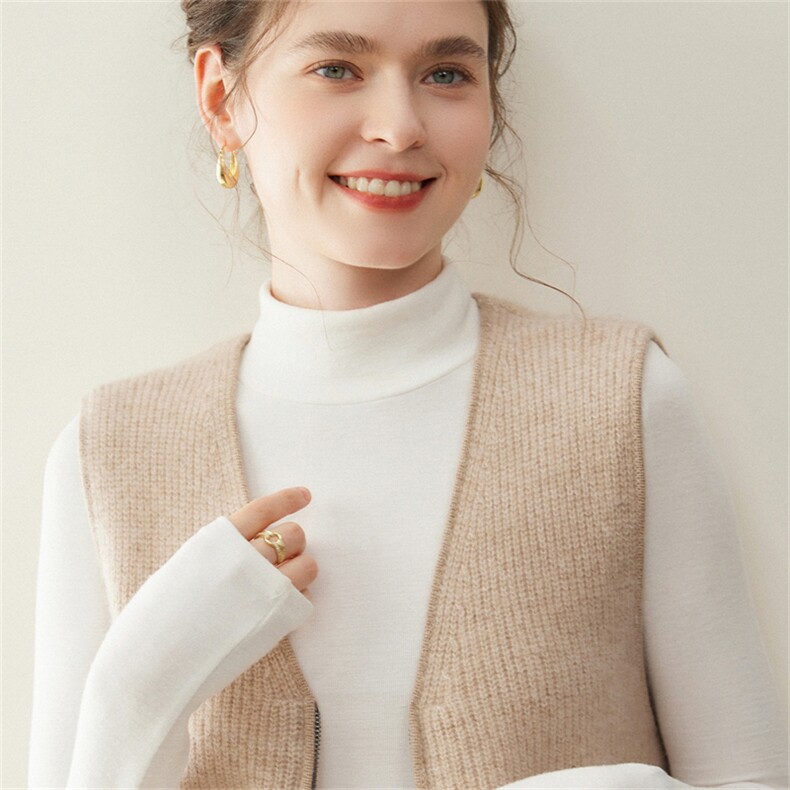 随便怎么搭~花纱山羊绒开衫马甲女宽松加厚V领短款针织毛衣小外套,女装羊绒衫,纳丰羊绒