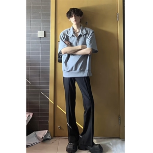 垂感冰丝西裤cleanfit黑色休闲裤微喇vibe裤子XK696-特P35图片