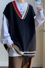 肖战同款毛衣背心针织马甲学院校园风V领上衣大码中性风9021-P55，男装背心/马甲，电商D206-1