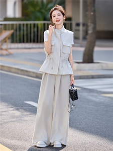 时尚套装女2026夏新款高级感气质轻熟风洋气马甲休闲阔腿裤三件套图片