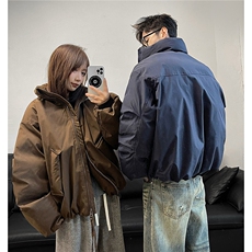 冬装美式立领雪粒棉面包服短款情侣宽松棉服外套男H1169特P100，男装棉衣，电商A341