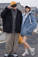 A609情侣连帽加绒加厚防寒牛仔棉衣外套防寒保暖男女羊羔毛潮保暖图片