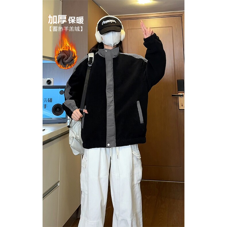 潮牌痞帅加厚羊羔绒外套男秋冬新款宽松休闲棉衣-A1440P90控145,男装棉衣,电商B241