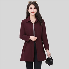 2025新款春季女装时尚妈妈装翻领长袖宽松休闲中长风衣外套女减龄，女装风衣，娇莉
