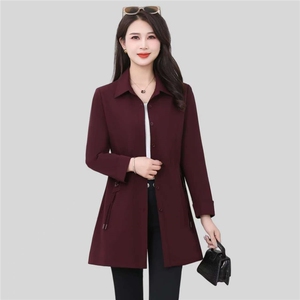 2025新款春季女装时尚妈妈装翻领长袖宽松休闲中长风衣外套女减龄图片