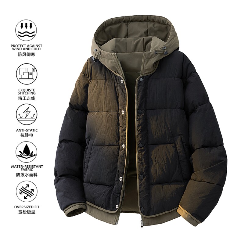日系复古假两件连帽棉衣男冬季宽松情侣冬季棉服M0829-P103,男装棉衣,星座308B-2