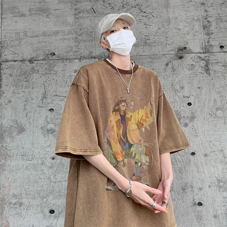 潮牌宽松短袖t恤蜡染美式复古高街水洗做旧517A-2-SX241-P38,男装T恤,星座517A-2