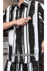 短袖衬衫男+短裤男套装男100%聚酯纤维M-5XL大码TZ78718P50控98，男装牛仔裤，星座226-1