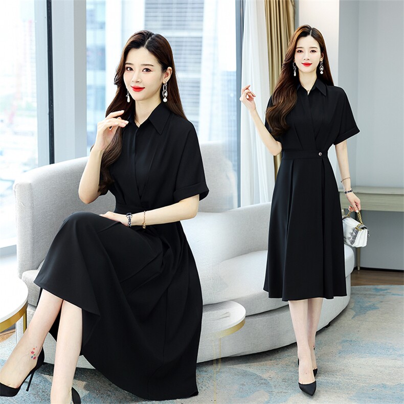 衬衫连衣裙女夏季2022年新款长裙气质显瘦裙子,女装连衣裙,雅佳俏