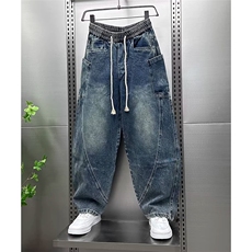 日系复古做旧牛仔裤男秋冬宽松大码阔腿休闲牛仔裤AM665P50，男装牛仔裤，星座1013-5