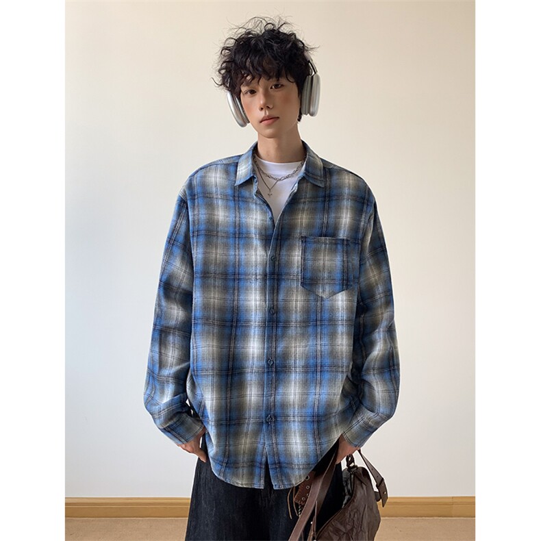 2026秋季新款格子衬衫5Q1087-TP2549复古宽松长袖情侣装,男装衬衫,电商A102