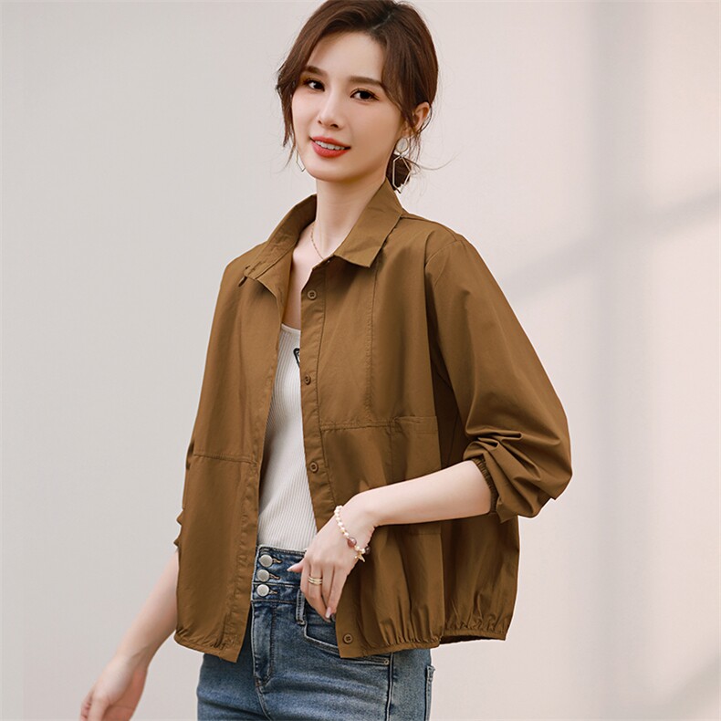 时尚百搭女士长袖棉质外套修身显瘦气质上衣,女装衬衫,曼沙奕珂
