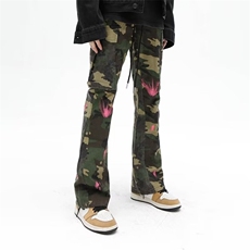 美潮街头高街休闲工装迷彩裤hiphop新款微喇叭泼墨裤N5027P53，男装牛仔裤，星座1116-2