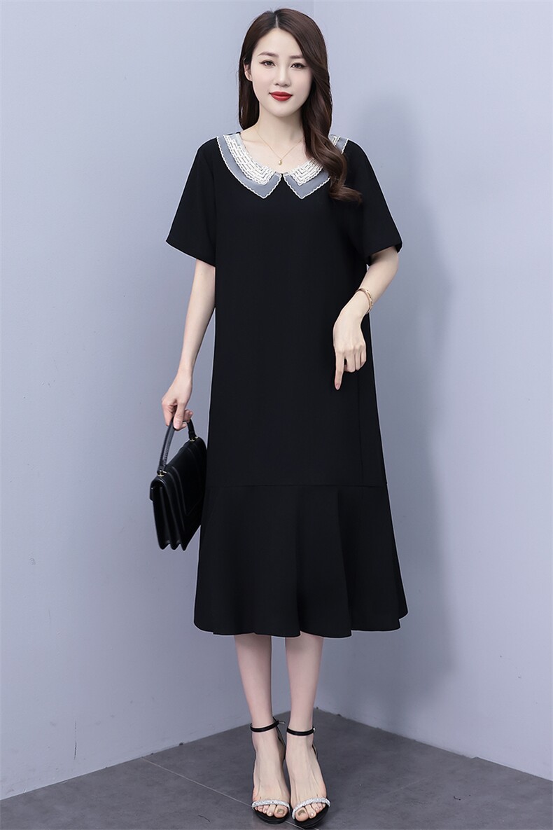 （现货）夏季新款连衣裙女黑色通勤短袖高端时尚鱼尾裙裙子,女装连衣裙,深妍伊美