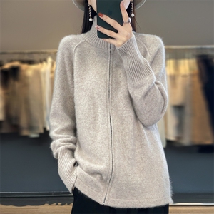秋冬新款高领羊绒针织开衫女纯色拉链毛衣外穿宽松显瘦羊毛外图片