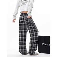 1506/QF080/P39美式黑白格子直筒新款宽松垂感抽绳阔腿长裤，男装休闲裤，星座1506