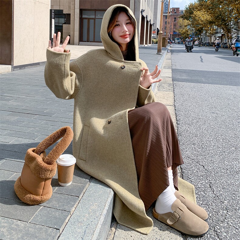 长款双面羊绒大衣女宽松韩版高级感过膝休闲显瘦冬季新款毛呢外套,女装毛呢外套,2C220