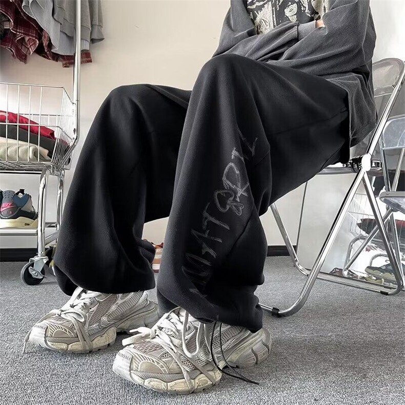 DBK28-P50美式字母运动阔腿显瘦休闲卫裤长裤水洗宽松情侣裤子,男装休闲裤,星座603-2