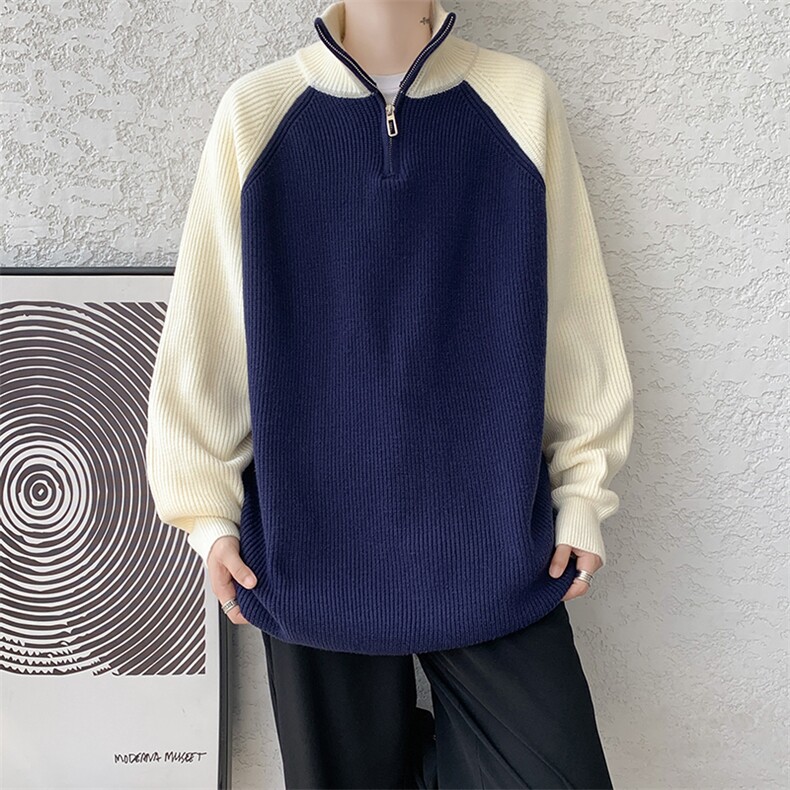 8XL-M半拉链立领毛衣外套男针织衫慵懒拼接插肩袖线衣MY19001P78,男装针织衫/毛衣,电商B312