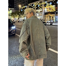 美式复古解构毛边水洗牛仔夹克男设计感短款机车风帅气外套上衣潮，男装夹克，星座506A