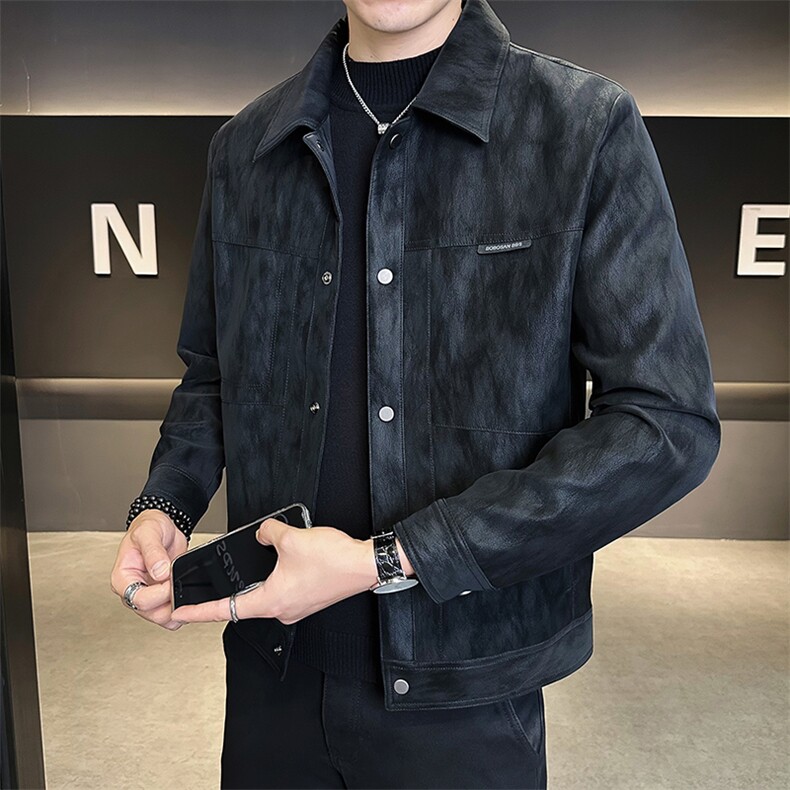 5051-M-4XL-P145店主风秋季翻领皮质休闲男士皮衣外套卷后188,男装皮衣,电商B255