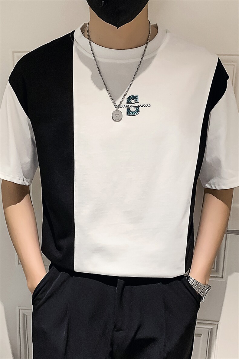 黑色2023精神小伙修身男士圆领短袖T恤打底衫潮6661-P48控68,男装T恤,电商A108
