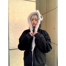 现货重磅硬挺boxy羽绒棉衣座山雕猫耳大毛毛领麂皮棉服冬外套，男装棉衣，电商A486-1