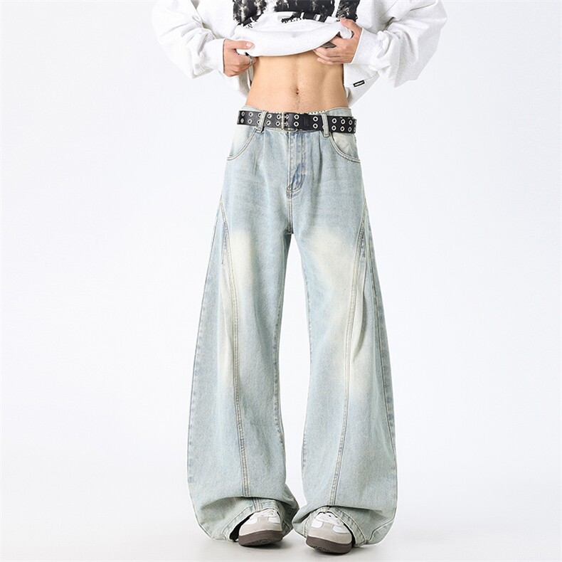 春季美式复古设计感水洗做旧弯刀牛仔裤男女XZ201-KZ070P50,男装牛仔裤,星座201