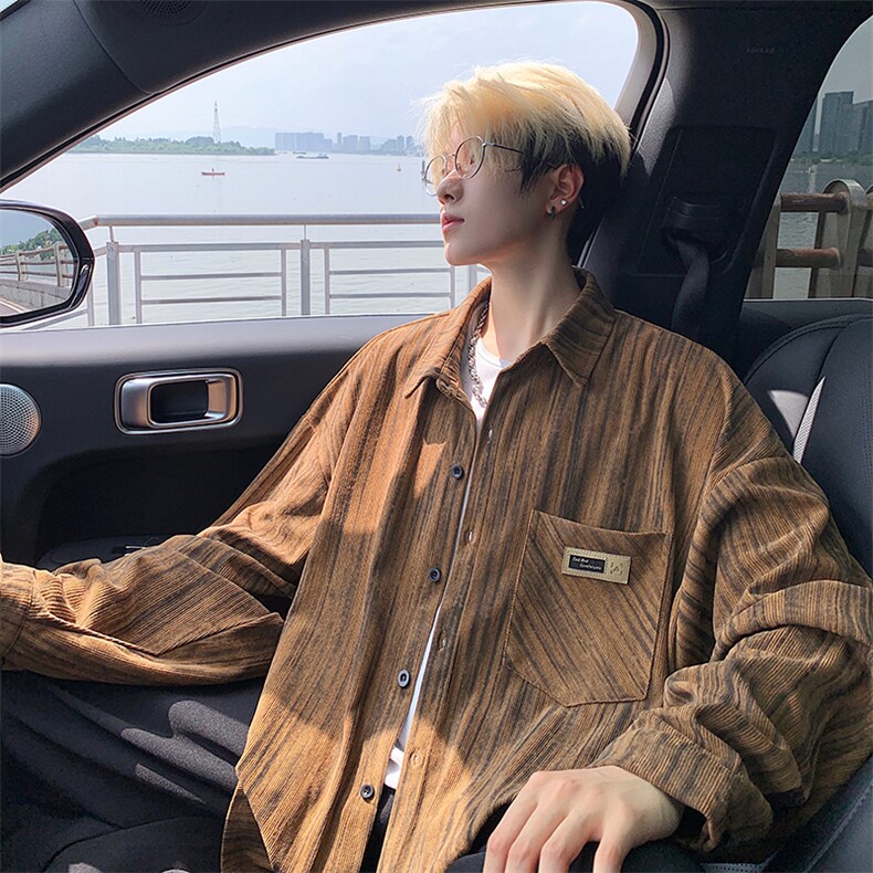 衬衫男秋季新款港风宽松大码灯芯绒扎染长袖衬衣CS3097-P42，男装衬衫，星座214-3