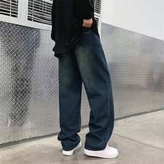 美式复古牛仔裤男秋宽松阔腿裤ins潮牌高街坠感直筒裤N07057-P43，男装牛仔裤，星座308B-1