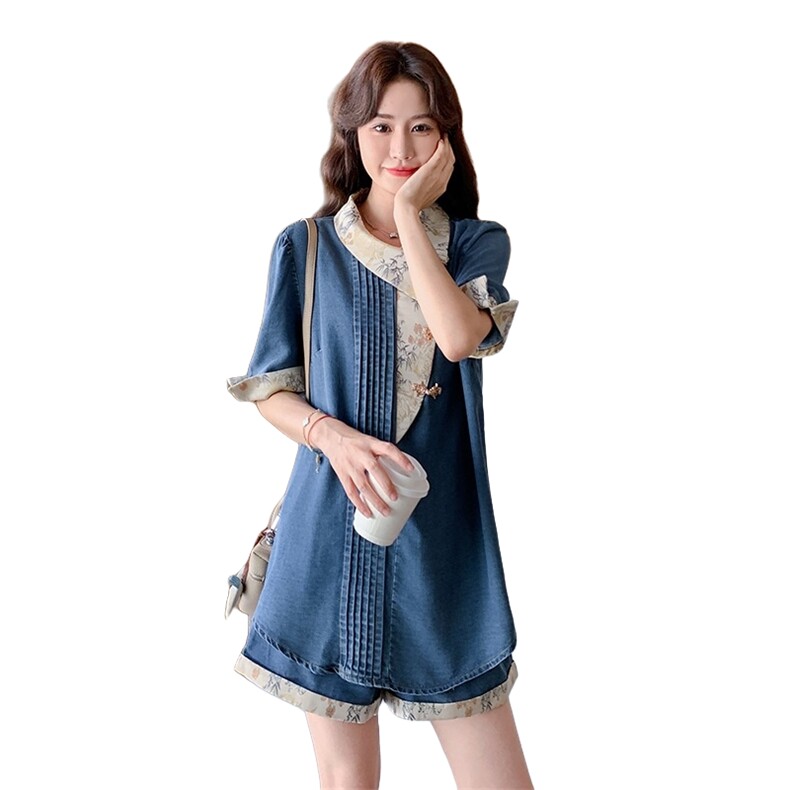 现货2025夏季牛仔拼接套装2C230-8866-P145-K218,女装套装/套裙,2C230