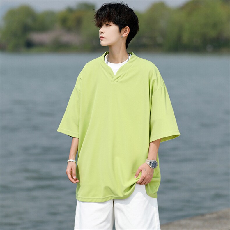 8XL-M短袖t恤男款夏季薄款垂感小V领七分袖加肥加大码DT005特P20,男装T恤,电商B312