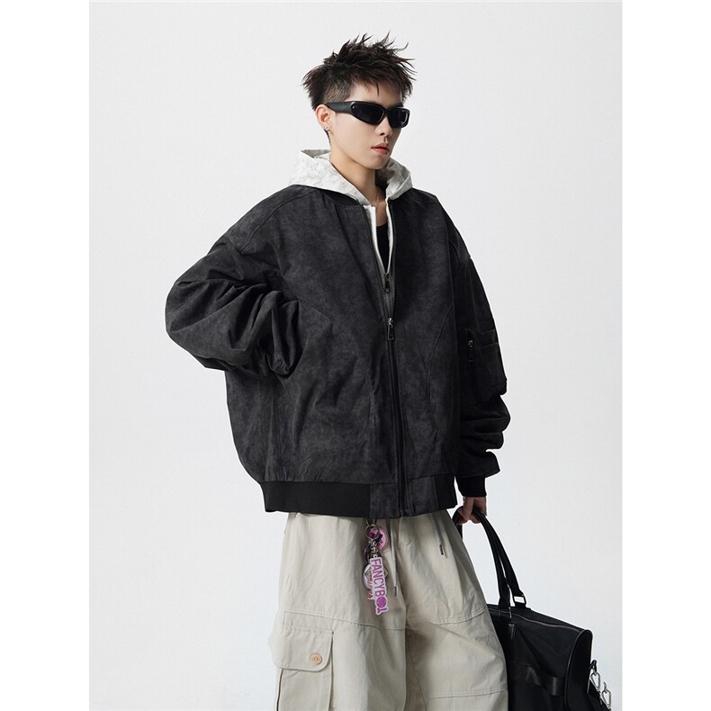 可二开假两件扎染大码M-5XL飞行夹克聚酯纤维JK78093P85控128，男装夹克，星座226-1